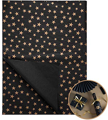ZYOOO 50 Blatt Seidenpapier Schwarz Gold, 70 cm x 50 cm,Sternen Geschenkpapier für Bastelarbeiten, Dekoration…