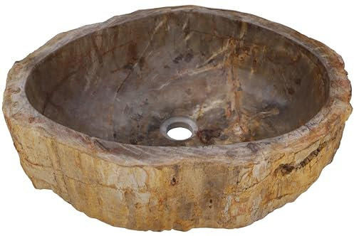 GURU SHOP Massives Fossiles Holz Aufsatz-Waschbecken, Waschschale, Naturstein Handwaschbecken - Modell 27, Beige, 15x51x43 cm, Waschtische & Waschbecken