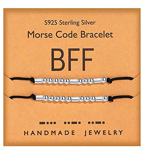 Gleamart Bracelets Code Morse Perles en Argent Sterling Bracelets en Cordon de Soie pour BFF