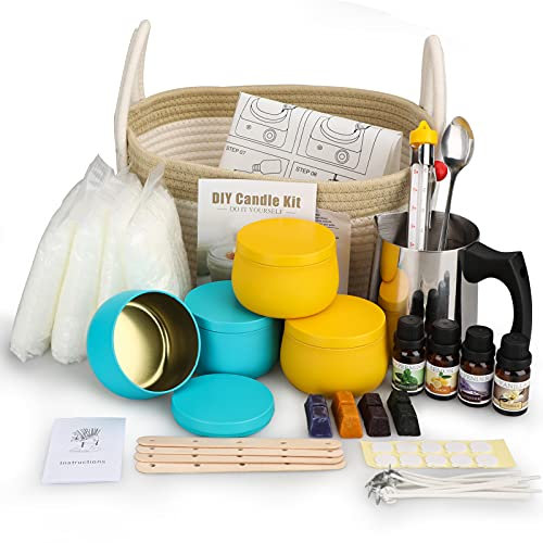 Amorxiao Duftkerzen Making Kit, Komplettes Kerzen Diy Set, mit Geflochtenem Korb, Großen Duftkerze, Natürlichem Bienenwachs, Langlebigen Tragbaren Kerzen Selber Machen Set für Frauengeschenke