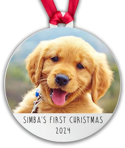 Personalised Dog's First Christmas Photo Bauble, Puppy Dog or Pet Xmas Tree Decoration