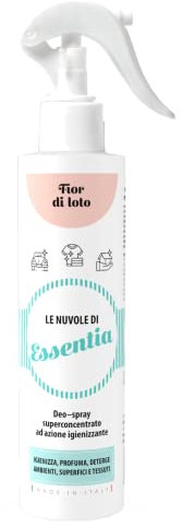 Le Nuvole di ESSENTIA, Profumo Igienizzante Spray per Ambienti, Tessuti e Superfici con Essenze Naturali e Sali Quaternari di Ammonio (Fior di Loto, 250 ml, confezione da 1)