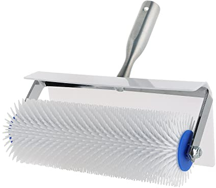 ATPEAM Stachelwalze 250 mm Ausgleichsmasse, Entlüftungswalze Estrich | 250 mm Breite mit 21 mm Nadeln, inklusive Spritzschutz, für Epoxidharz und Nivelliermasse