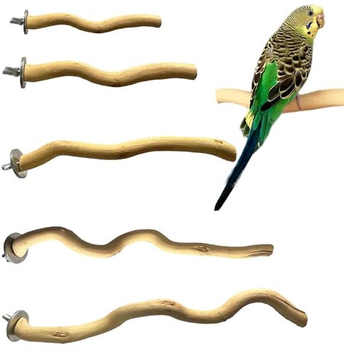 Allazone 5 Stück Sitzstangen Vögel, Vögel Sitzstangen aus Naturholz, Naturholz Sitzstangen für Vogelkäfige, Vogelschleifklauen Klettern Stehend Vogelkäfig Zubehör
