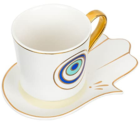 1 Juego Taza De Café Turco Tazas De Cafe Arabe Bandeja Blanca Juego De Tazas De Cafe Mal De Ojo Con Platos Tazas y Platillos De Té Tazas De Te Oficina Simple Cerámica Grecia