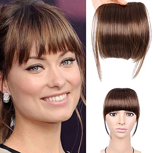 PMELCXD Pony Haarteil Echthaar Clip in One Piece Extensions Fringe Verlängerung 100% Human Haar natürlich Hellbraun#6 Pony-5.5(14cm)-9g(Hellbraun)