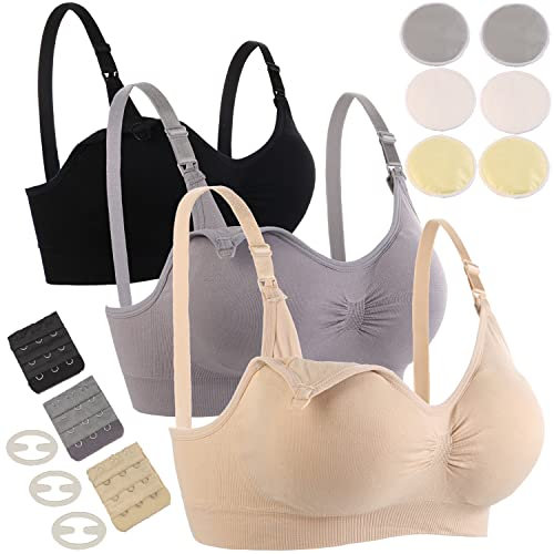 Seitop 3er-Pack Schwangerschafts Still BH mit Waschbare Stilleinlagen Damen Nahtloser Still-BH mit Zusätzlichen BH-Verlängerungen Stillen und Schlaf Ohne Bügel XL