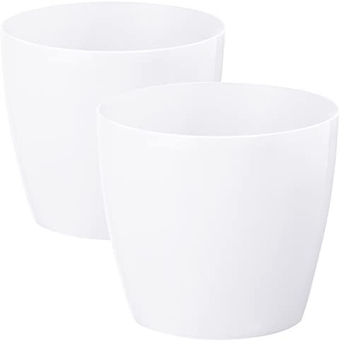PECZEKO Glänzende Blumentöpfe - Deko Pflanztopf für Blumen & Kräuter - Langlebige & leichte runde Kunststoff-Pflanzentöpfe für Wohn- & Esszimmer, Küche, Balkon - 2er-Set - (Weiß, ø 30 cm)