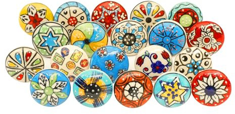 Shah Crafts. Multicolor Ceramic Door Knobs Set of 12 Flower Designs Handmade Vintage, Shabby Chic for Interior Furniture, Cabinet Cupboard Wardrobe Drawers Pulls Handles