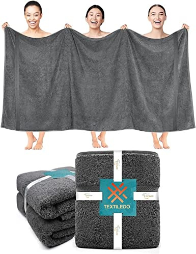 Textile Do 2 X Super Jumbo Charcoal Bath Sheets (100 x 200 cm) 100% Egyptian Cotton Extra Large Bath Sheet Towels Body Wrap Beach Towels (Charcoal, 2)