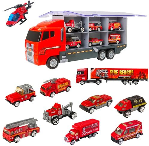 Teamsterz Fire Service Transporter Vehicle Playset | Fire engine, Lorry And Fire Service Vehicle Toys | Indoor And Outdoor Sandpit Toys | Toy Car Launcher | Cars Storage And Ramp | Ages 3+