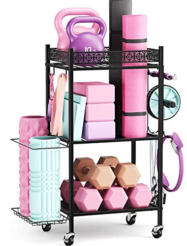 VOPEAK Metall-Aufbewahrungsregal für Yogamatten, Schaumstoffrollen und Fitnessgeräte – Organizer für Heimübungen und Fitnessgeräte