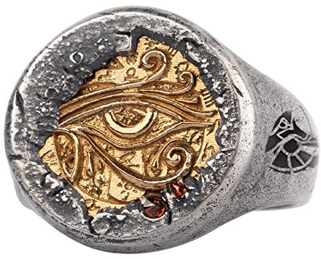 Zweifarbiger Linkes Auge des Horus Ring 925 Sterling Silber Ägyptischer Ring mit Anubis Horus Kleiner Finger Schmuck für Herren Damen offen verstellbar