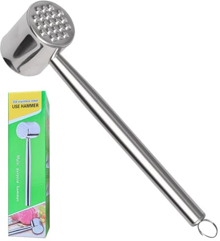Fleischklopfer Edelstahl, Schnitzelklopfer Doppelseitig, Fleischhammer, Meat Tenderizer für Schnitzel, Steak, Rindfleisch 26 cm Lang