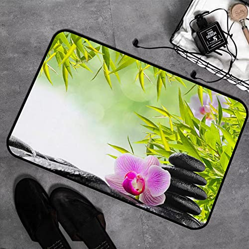 GOSUNA Memory Foam Badezimmer- 40 x 60 cm,Spa-Konzept mit Zen-Steinen und Orchidee,Badteppich Saugfähige Rutschfester Badvorleger Waschbar Badematte