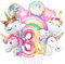 Luftballon Einhorn 3, 3D Folienballon Einhorn, Zahl 3 Folienballon, XXL Unicorn Ballon Set, Luftballon Regenbogen Stern Herz, für Mädchen Geburtstags Festival Party Dekoration