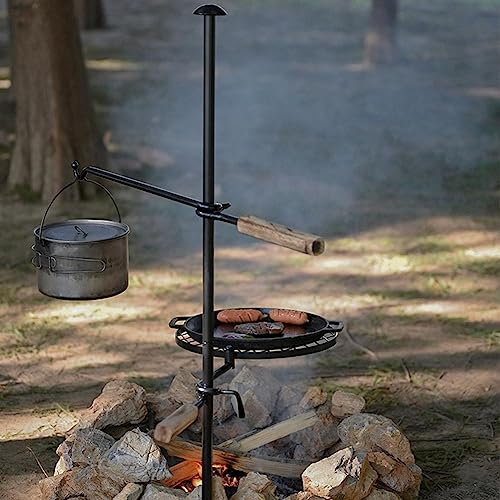Robuster Grillrost für Lagerfeuer, drehbar, über Feuerstelle, Grillständer, Topfregal