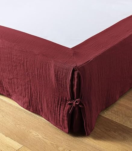 Cache sommier L’Effet Papillon - Housse sommier 100% Double Gaze de Coton Hauteur 30cm [ Cache-sommiers ] (Bordeaux, 140x190 cm)