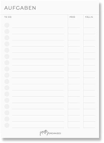 To Do Listen Block mit Prioritäten und Fälligkeitsdatum für alle Aufgaben - passend für A5 Notizbuch, minimalistisch & modern, nachhaltig in Deutschland hergestellt von prettyORGANIZED