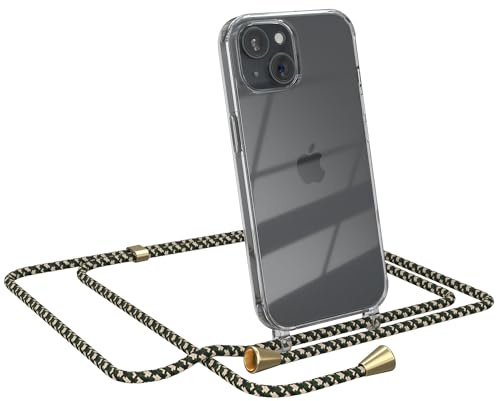 EAZY CASE Handykette kompatibel mit iPhone 15 Handyhülle mit Umhängeband, Handykordel mit Schutzhülle, Silikonhülle, Hülle mit Band, Stylische Kette für Smartphones, Grün Camouflage
