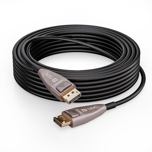 CHENLENIC Displayport 16K Fiber Optic kable, DisplayPort 2.0 2.1 kable Supports 80Gbps, 16K@60Hz, 8K@120Hz, 4K@240Hz 165Hz 144Hz, 2K@360Hz, Cord for Gaming Monitor (DP16K-15Meter)
