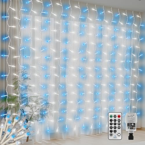 4 x 2 m 300 LED Rideau Lumineux,mini guirlande lumineuse à incandescence pour,8 Modes Guirlande Lumineuse Fenêtre IP44 l'extérieur et Fête Vacances