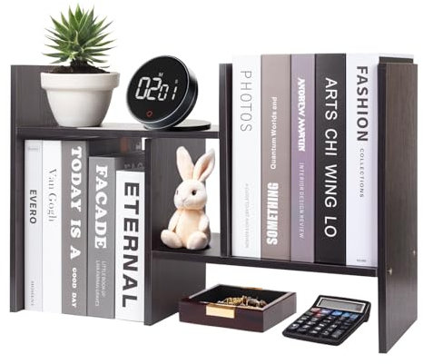 powerking Estante de escritorio ajustable de madera, organizador de almacenamiento de escritorio, estante de exhibición, estante de exhibición expandible doble H, estantería para encimera, color negro