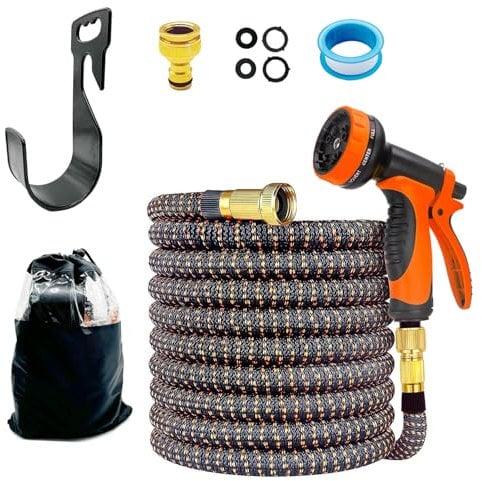 Zanmuk Expandable Garden Hose Pipe - 50ft Expanding Hosepipes for Garden Upgraded 3-Layer Latex with 10 Functions Spray Nozzle, 3/4 1/2 Brass Connectors