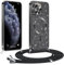 Phoona handyband Hülle für iPhone 11 Pro mit Band, Glitzer Handyhülle Kompatibel mit MagSafe, Ganzkörperschutz Kratzfeste Stossfest Schutzhülle mit Einstellbar Kette, Schwarz