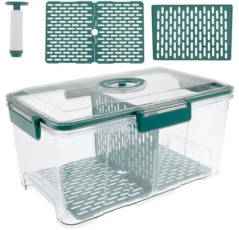 NIHUIFDPY Bread Bin, Airtight Bread Storage Container with Vacuum Pump, Time Recording Bread Box with Lid, Transparent Bread Keeper for Homemade Bread, Toast, Bagel, Donut and Cookies(green)