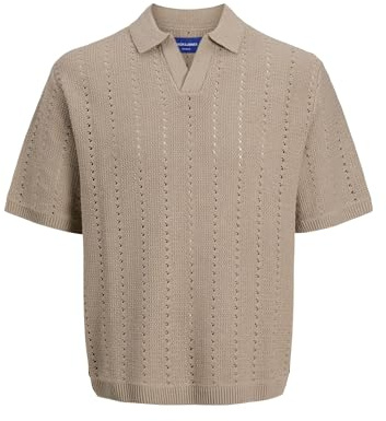 JACK & JONES Male Gestricktes Polo Einfarbig Gestricktes Polo | Recyceltes Material | Loose Fit | Polokragen | Kurzarm | unifarben | atmungsaktiv | Ohne Verschluss | Basic-Style