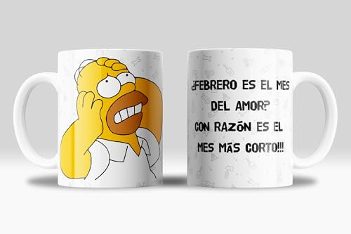 Taza de Homer Simpson Amor - Humor y Risas en la Oficina con Frases Graciosas | Regalos Originales y Graciosos| 350ml (Taza Febrero es el mes del amor)