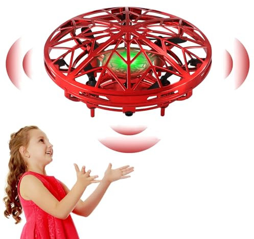 UFO Drohne für Kinder,Infrarot Sensing Mini Drohne mit LED Licht 360°Rotierenden Hover Spielzeug, geeignet für den Innen- und Außenbereich für Jungen und Mädchen im Alter von 6–14 Jahren (rot)