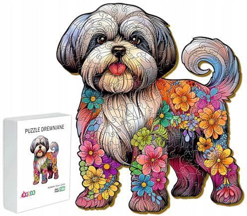 PASJO - Holzpuzzle Erwachsene mit Hundemotiv 144 Teile Holz Puzzle Hund Einzigartige Tierförmige Holz-Puzzle Creative Jigsaw aus Holz für Erwachsene