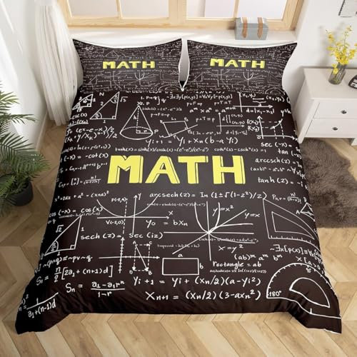 Bettwäsche 140x200 Mathematische Formel, 3D Bettbezug Teenager für Kinder, Weiche Mikrofaser Bettwäsche Set + 2 Kissenbezug 80x80 cm mit Reißverschluss A-C261