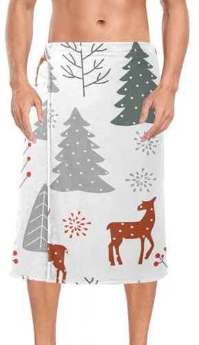 linqin Herren-Duschtuch mit Weihnachtsfichten, Hirsch, elastische Taille, Duschtuch, 152,4 x 71,1 cm, Frottee-Handtuch für Strand, Badezimmer, Sauna