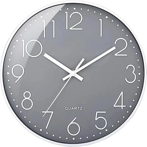 TOHOOYO Wanduhr 9 Zoll Batteriebetriebene Uhr Leise Nicht tickende Wanduhr Modernes Quarz Design Dekorativ für Wohnzimmer//Innenraum/Küche Grau