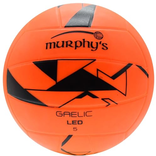 Precision Murphy's LED Light Up Gaelic Training Football, Glow in Dark, Rechargeable & Water-Resistant, Fluo Orange, Premium Rubber Construction, Size 5