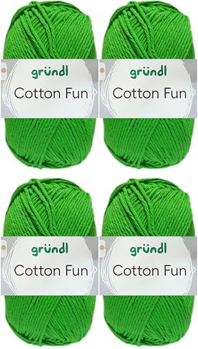 4x50 Gramm Gründl Cotton Fun Häkelgarn aus 100% Baumwolle inkl. Anleitung für Einkaufsnetz (12 Froschgrün)