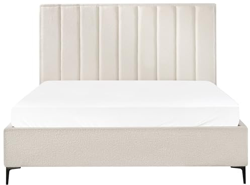 Beliani Boucle EU Super King Size Bed Frame 6ft Off-White Ottoman Storage Sezanne