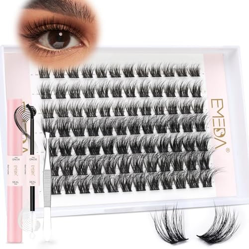 Kit de extensiones de pestañas individuales DIY 8mm kit Pestañas en racimo naturales 3D Racimos de pestañas DIY con pegamento and seal y pinzas (EME333 8mm)