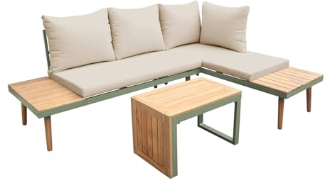 Gartenmöbel in dunklem Khaki, modular aus Aluminium und Akazienholz, 4 Sitzplätze, Sao Paulo,140 x 68 x 65 cm - Sao Paulo