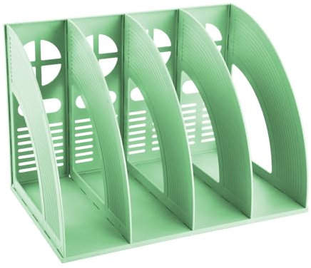Classeur de Bureau Vertical, 4 Compartiments Porte-Revues Support Organiseur de Bureau, Rangement Bureau Porte Document en Plastique, Porte-Dossier pour Magazine Papier A4 Livre Cahier CD (Vert)