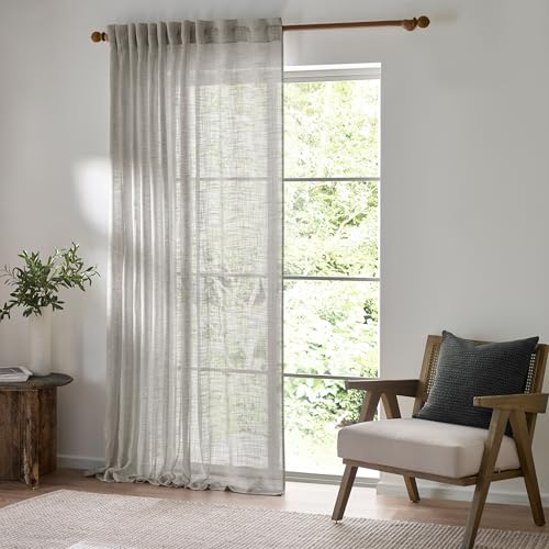 Yard Furn Cirrus Woven Sheer Curtain Panel – Airy Semi Sheer Modern Curtain (Grey - 290x250cm)