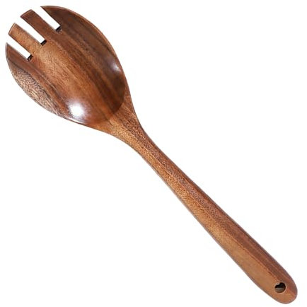 Wooden Spoons for Cooking, Wooden Cooking Utensils Non-Stick Spoons | Natural Teak Long Handle Salad Fork | Good Grip Large Wooden Spoons | Wooden Kitchen Utensils Perfect Baking Gift