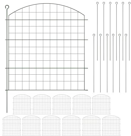 Relaxdays Valla Estanque, Paneles Exteriores, Reja Jardín Metálica, 78 x 75 cm, Set Verja Arqueada, Piscina, Acero, Verde, Pack de 12