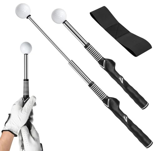 ICHOWHO Retractable Golf Swing Trainer - Adjustable Golf Swing Training Stick with Arm Band for Posture Correction, Speed Practice, Chipping Hitting Tempo Alignment Stick for Beginner Men Women Kids