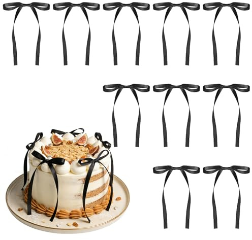 Alaoo Torten Deko Schwarz, 25 Stück Schleifen Deko, Kuchendekorationen, Geburtstag Valentinstag Cake Decoration Set für Geburtstag,Party,Hochzeit,Valentinstag