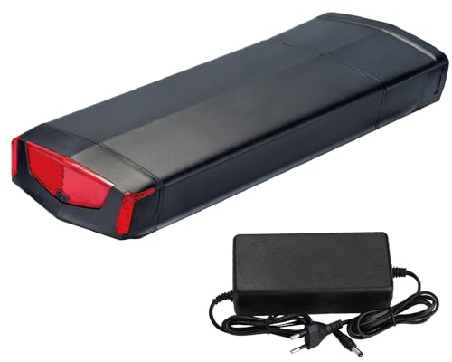 Batteria Ebike 36V 12Ah con caricatore, luce posteriore, blocco sicuro, senza portapacchi posteriore (36V 12Ah)