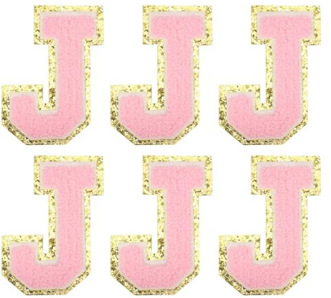 sourcing map Chenille Letter Patches 3.1 Alphabet J Iron on Embroidered Patch Sew on Letter Stickers Applique for Repairing Clothing Jeans Shoes Hats DIY(Pink, Pack of 6)